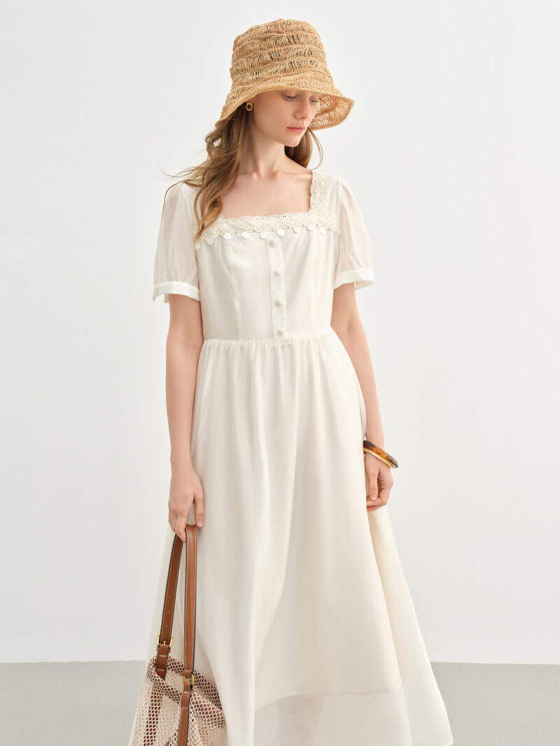Summer Lace Midi Dress with Square Neck - Image 4