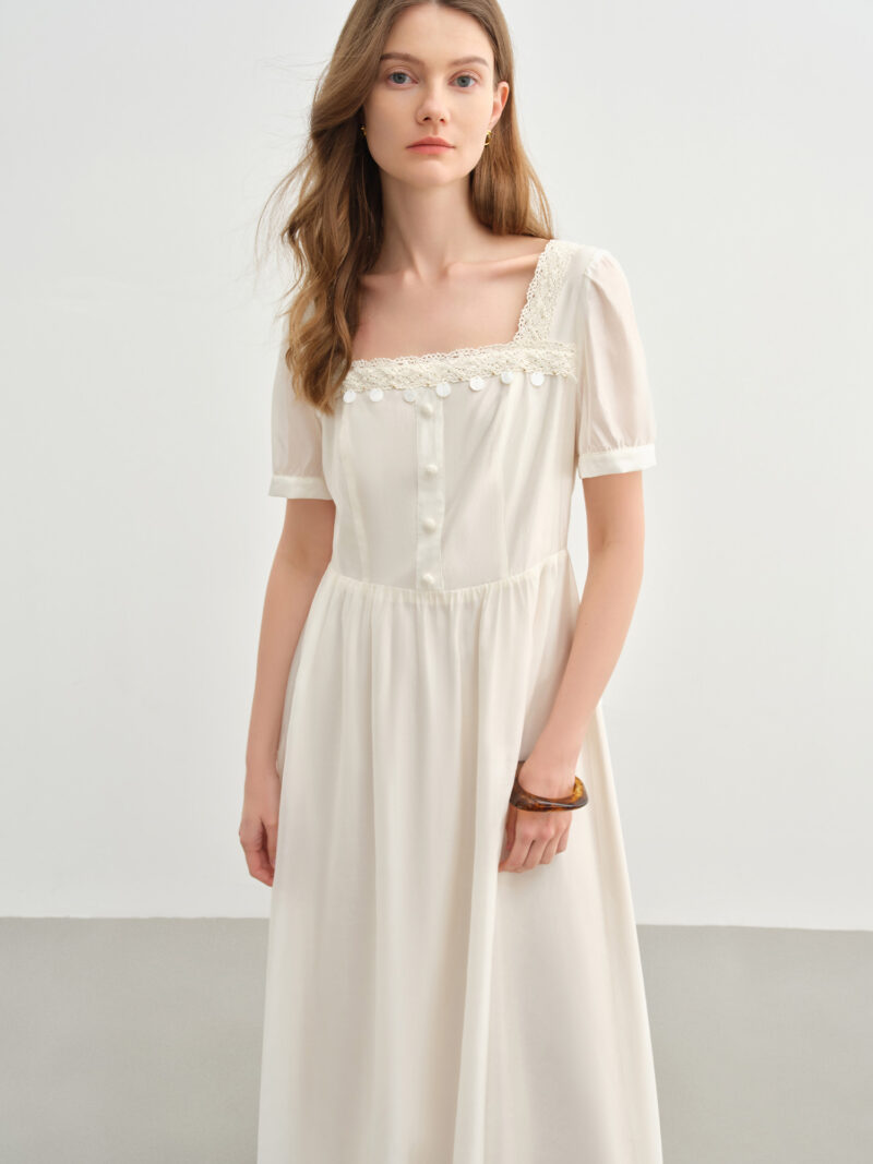 Summer Lace Midi Dress with Square Neck - Image 3