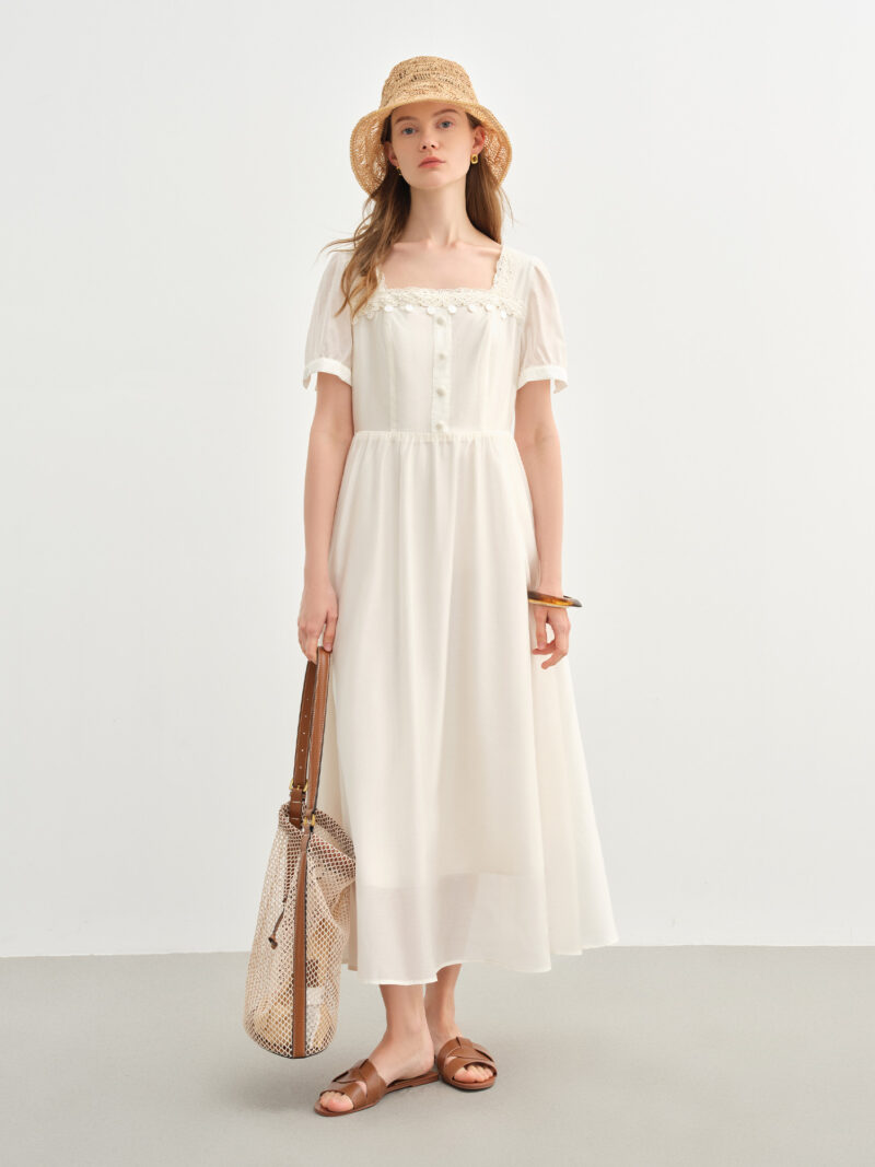 Summer Lace Midi Dress with Square Neck - Image 2