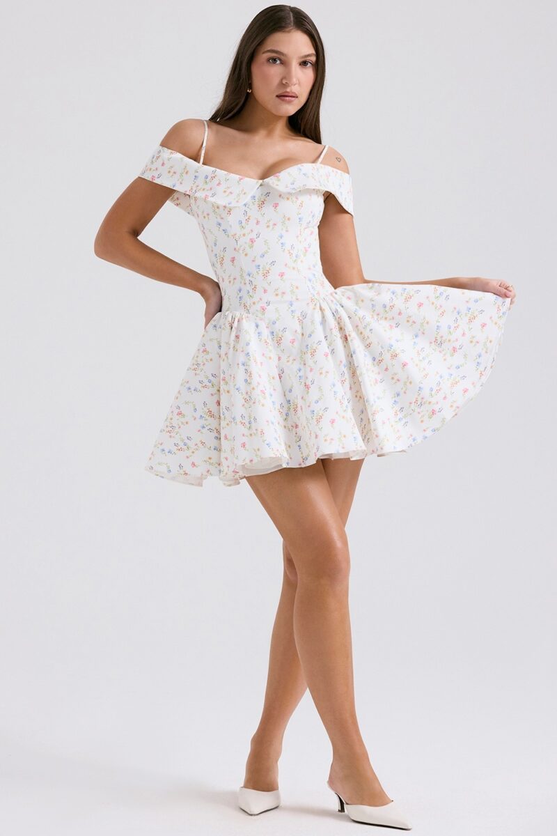 Floral Print Off-The-Shoulder A-Line Summer Party Dress for Women - Image 5