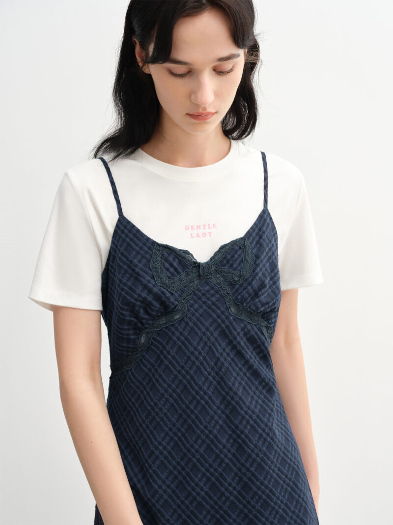 Chic Two-Piece Plaid Shirt Dress Set with Bow & Strappy Detail - Image 6