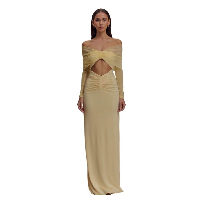 Sexy Off-Shoulder Hollow Out Ruched Maxi Dress for Women