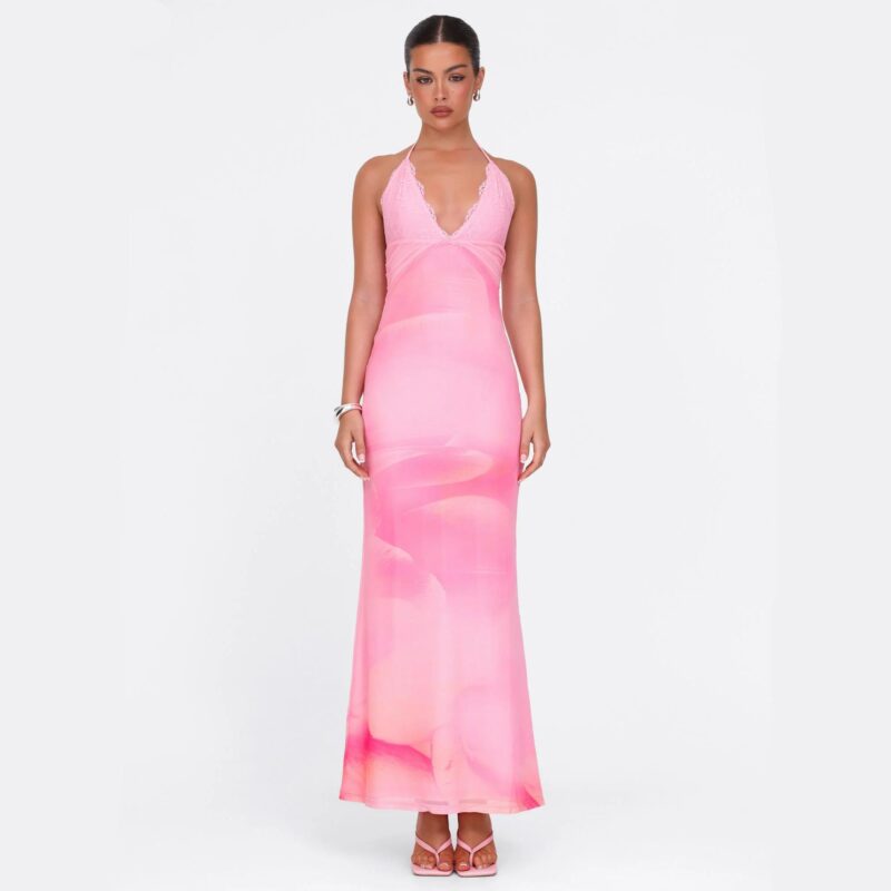 Backless Spaghetti Strap Maxi Dress – Sexy V-Neck Bodycon Gown