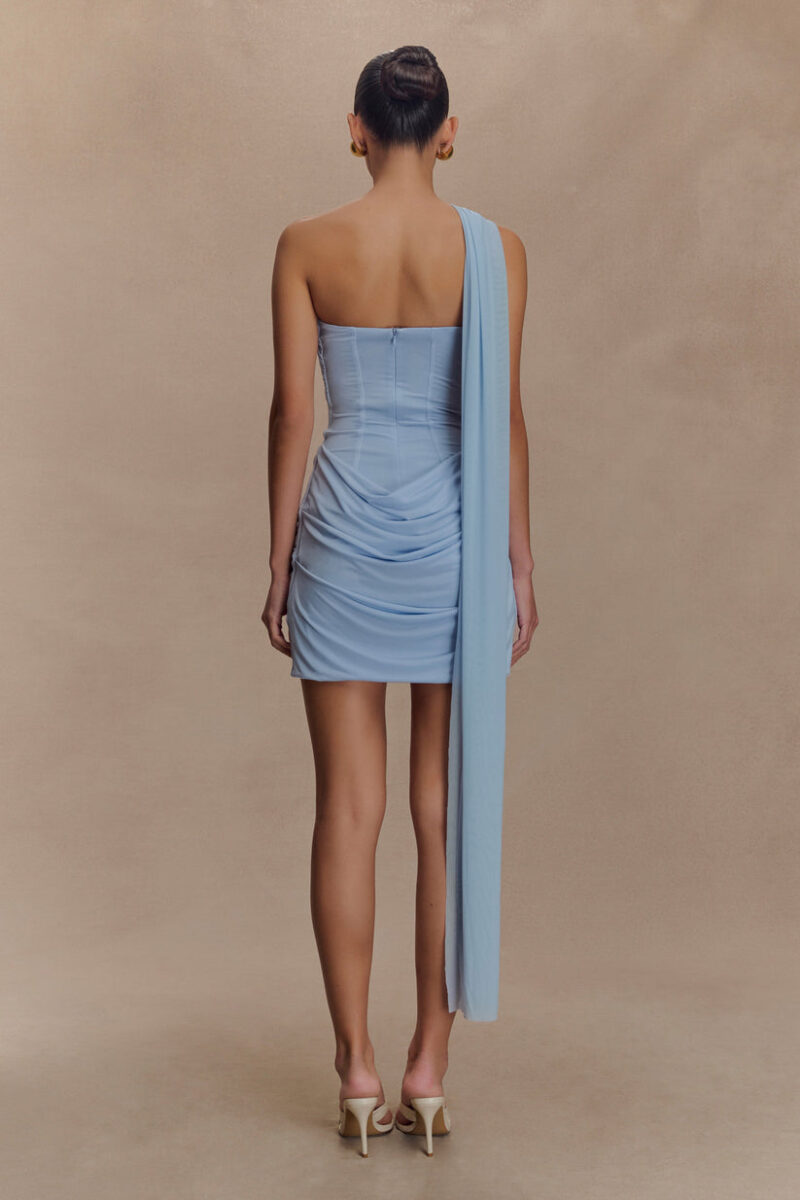 One Shoulder Backless Ruched Mini Dress - Image 4