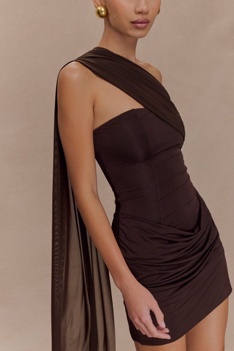 One Shoulder Backless Ruched Mini Dress - Image 6
