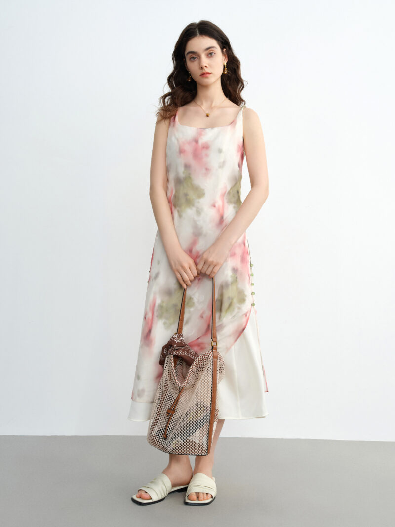 Plus Size Floral Flocked Strap Dress – Romantic Slim Fit Summer Midi - Image 3