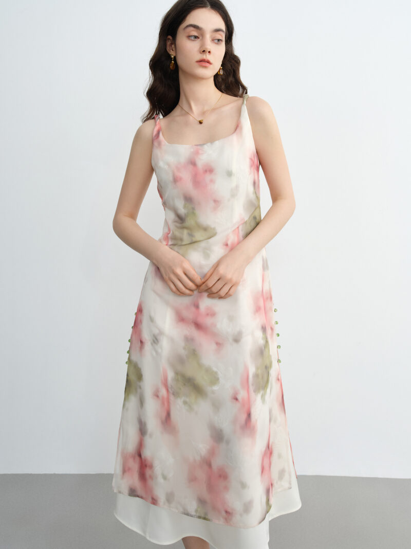 Plus Size Floral Flocked Strap Dress – Romantic Slim Fit Summer Midi - Image 2