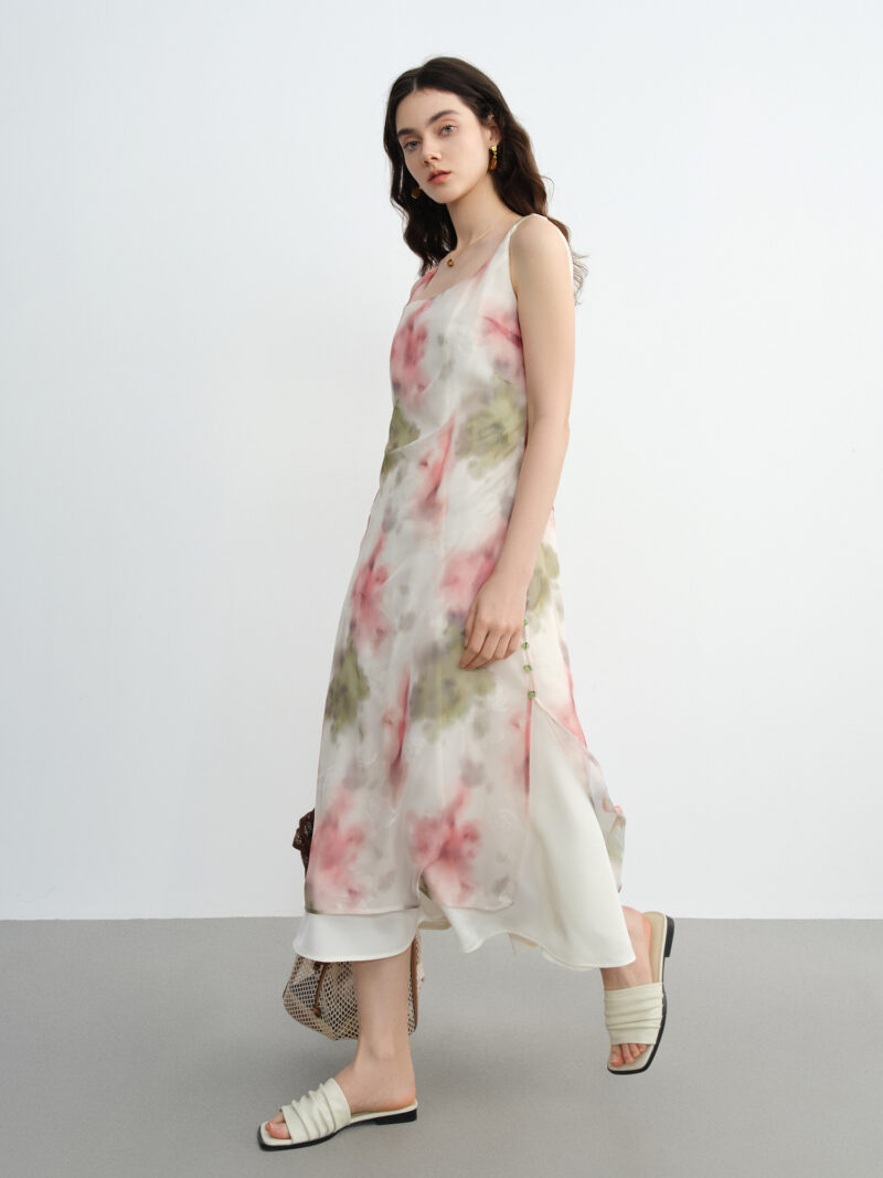 Plus Size Floral Flocked Strap Dress – Romantic Slim Fit Summer Midi - Image 4