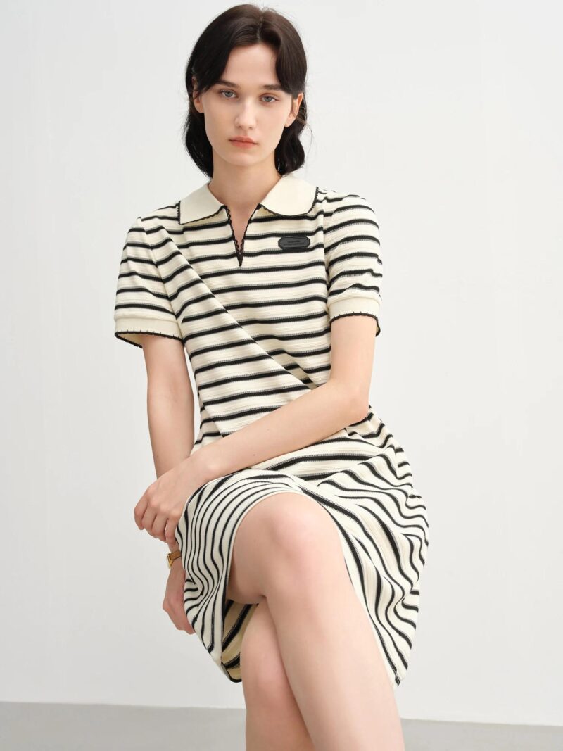 Striped Polo Knit Dress for Women Casual Summer 2025 Old Money College Style - Image 4