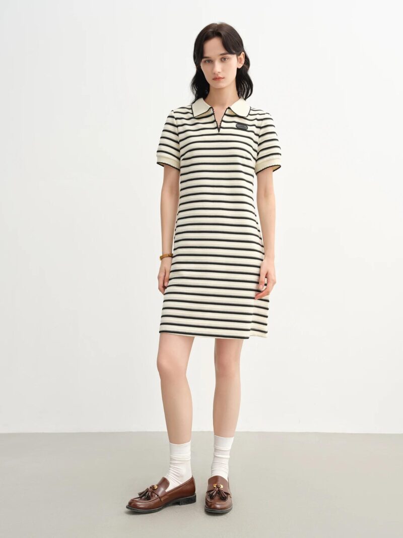 Striped Polo Knit Dress for Women Casual Summer 2025 Old Money College Style - Image 2