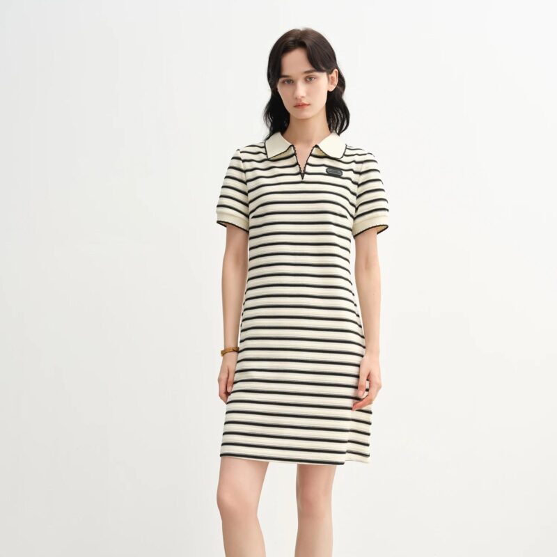 Striped Polo Knit Dress for Women Casual Summer 2025 Old Money College Style