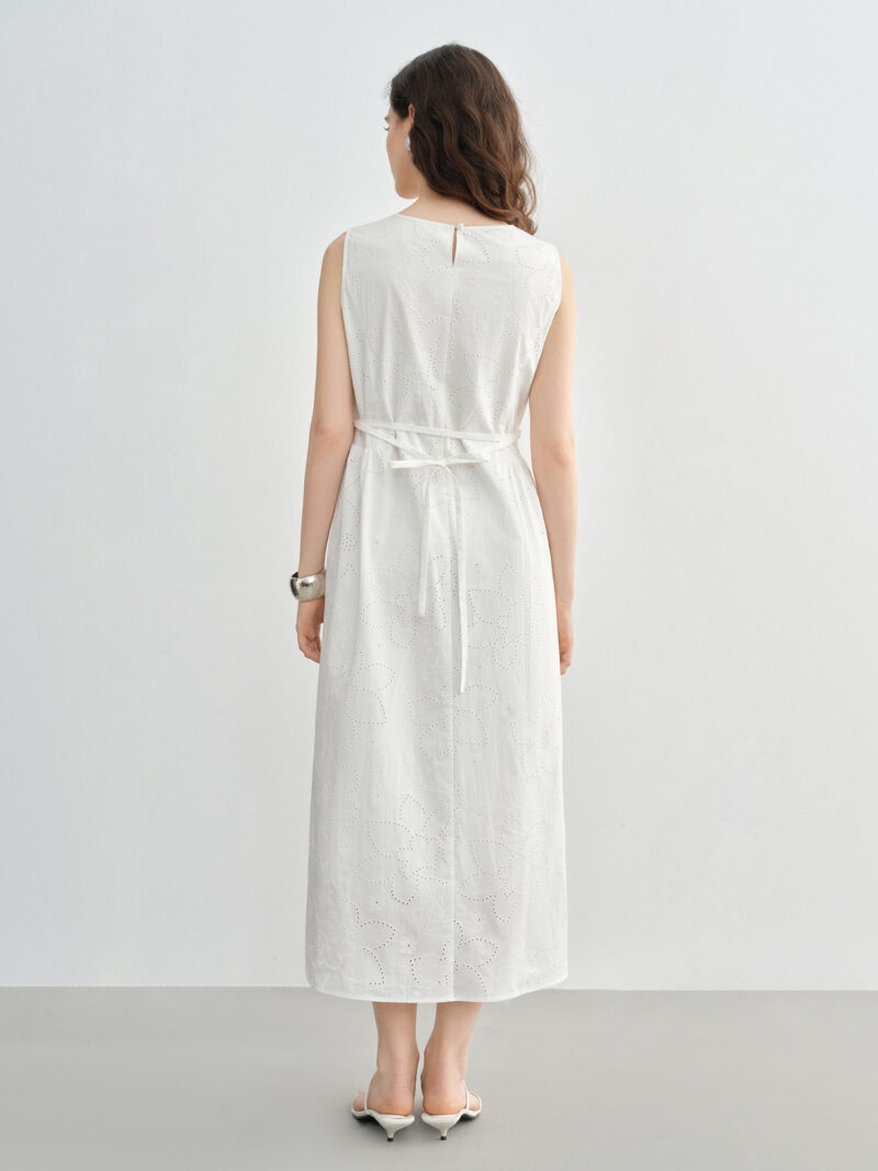 Retro French Hepburn Style White Summer Dress - Image 5