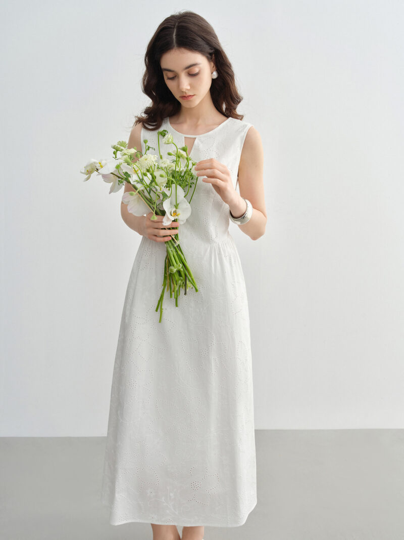 Retro French Hepburn Style White Summer Dress - Image 4