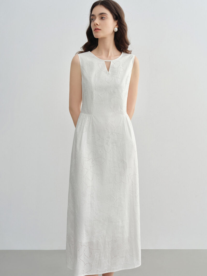 Retro French Hepburn Style White Summer Dress - Image 3