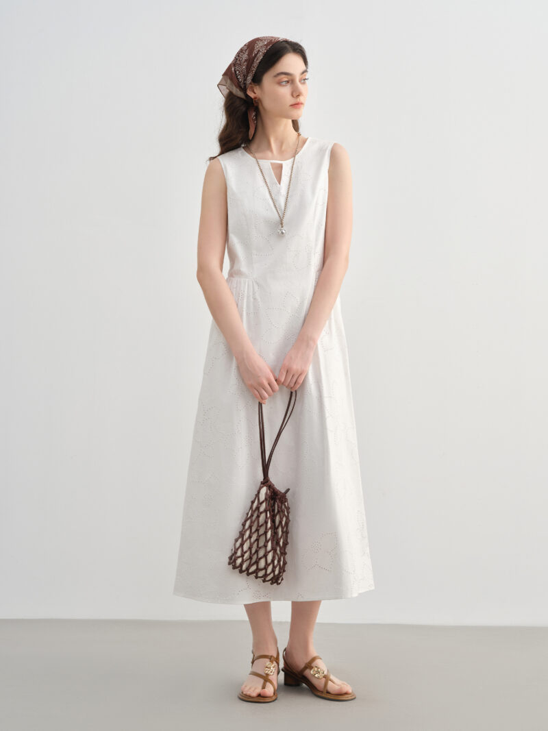 Retro French Hepburn Style White Summer Dress - Image 6