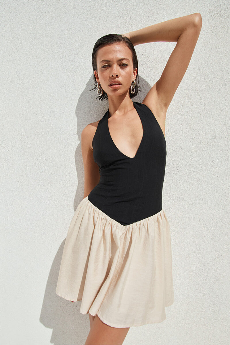 Sexy Patchwork V-Neck Mini Dress - Image 3