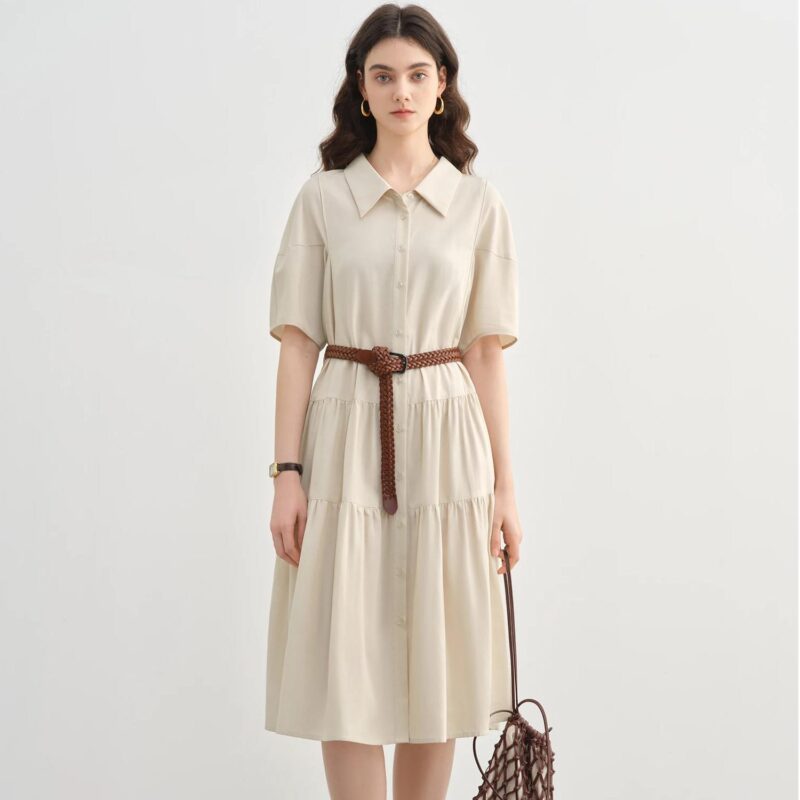 Plus Size Summer A-Line Shirt Dress with Lapel Neckline