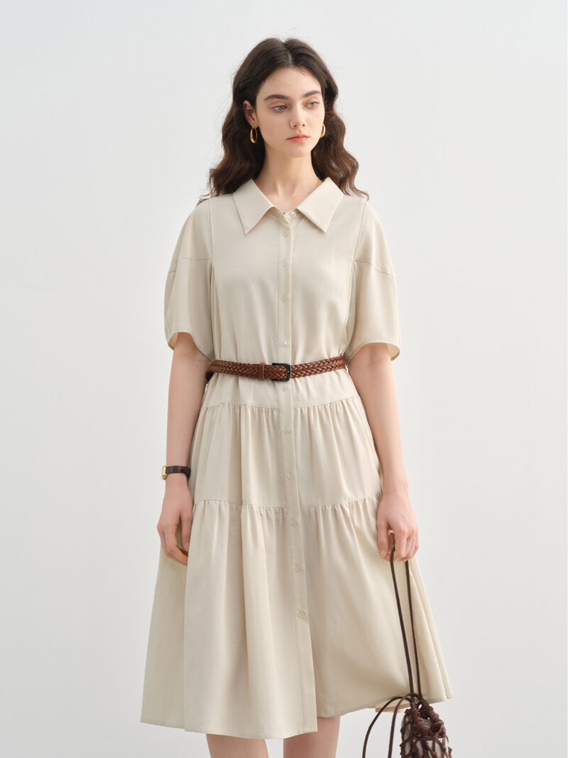 Plus Size Summer A-Line Shirt Dress with Lapel Neckline - Image 4
