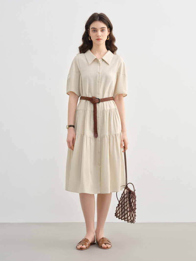 Plus Size Summer A-Line Shirt Dress with Lapel Neckline - Image 2