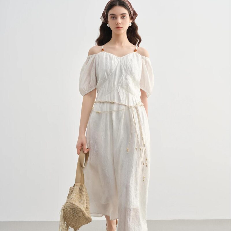 Summer Plus-Size French Style A-Line Dress with Puff Sleeves