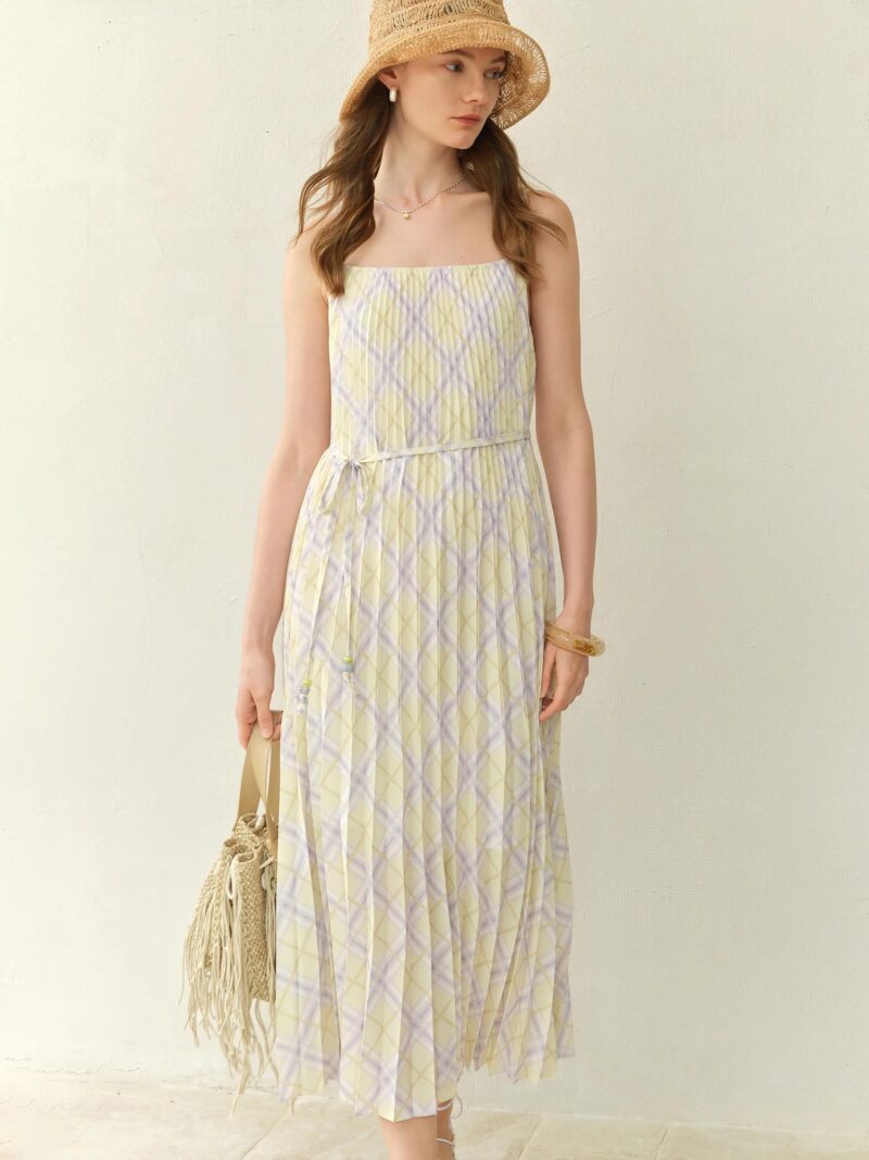 Plus Size Rhombus Plaid Maxi Strap Dress - Image 3