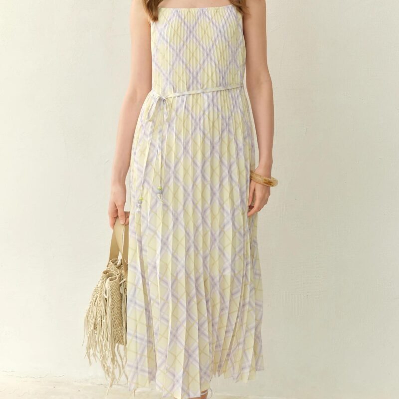 Plus Size Rhombus Plaid Maxi Strap Dress