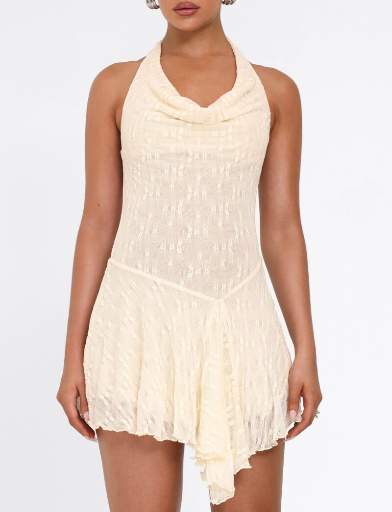 Backless Lace Cowl Neck Mini Dress - Image 6