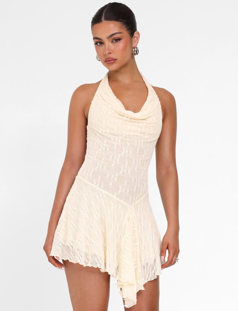Backless Lace Cowl Neck Mini Dress - Image 2