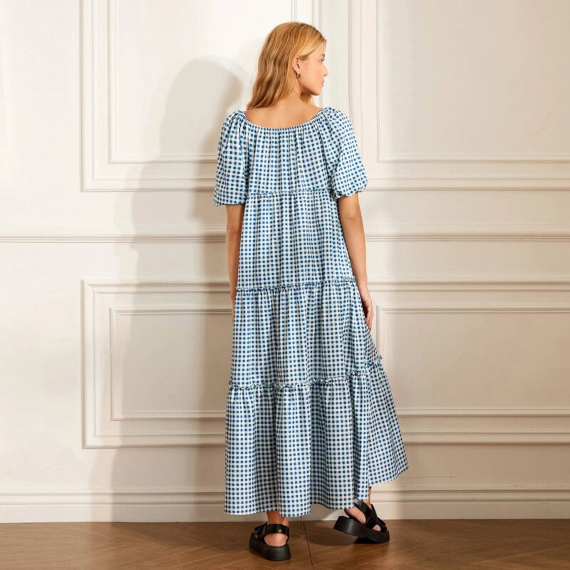 Women’s Boho Plaid Print Beach Dress - Image 3