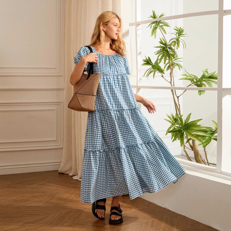 Women’s Boho Plaid Print Beach Dress - Image 4