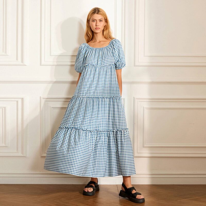 Women’s Boho Plaid Print Beach Dress - Image 2