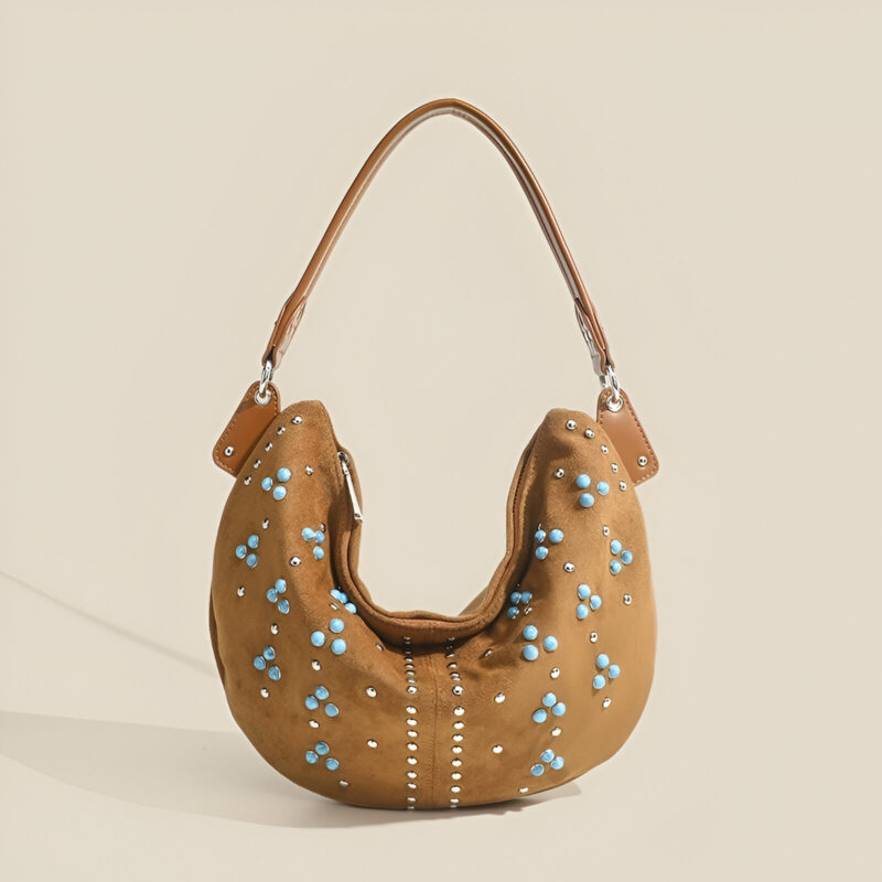 Retro Suede Rivet Shoulder Bag – Large Capacity Crossbody Tote for Women - Image 3