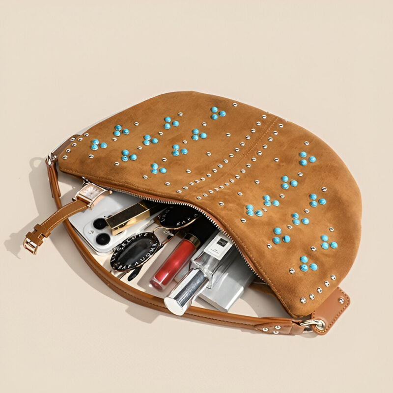 Retro Suede Rivet Shoulder Bag – Large Capacity Crossbody Tote for Women - Image 5