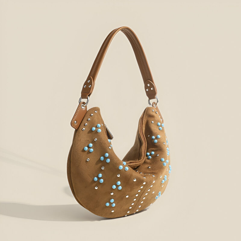 Retro Suede Rivet Shoulder Bag – Large Capacity Crossbody Tote for Women - Image 4