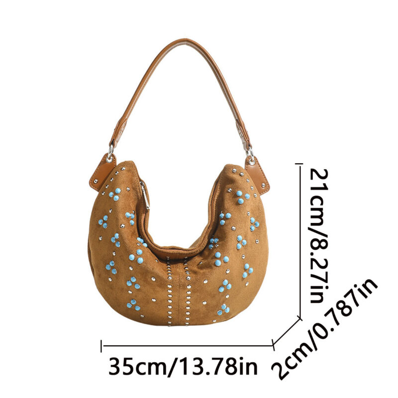 Retro Suede Rivet Shoulder Bag – Large Capacity Crossbody Tote for Women - Image 6