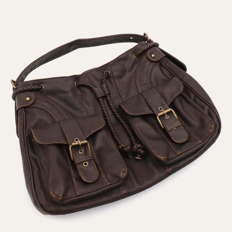 Vintage Soft Washed Vegan Leather Hobo Crossbody Shoulder Bag with Pockets - Image 4