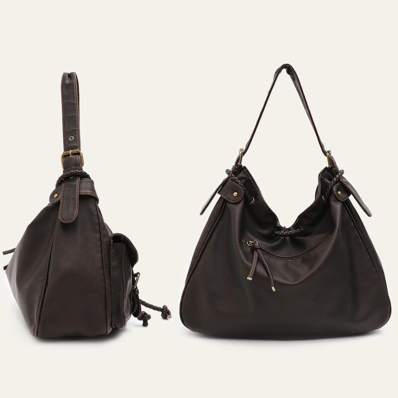 Vintage Soft Washed Vegan Leather Hobo Crossbody Shoulder Bag with Pockets - Image 5