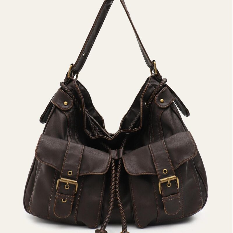 Vintage Soft Washed Vegan Leather Hobo Crossbody Shoulder Bag with Pockets