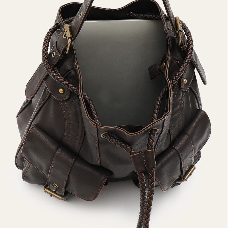 Vintage Soft Washed Vegan Leather Hobo Crossbody Shoulder Bag with Pockets - Image 6