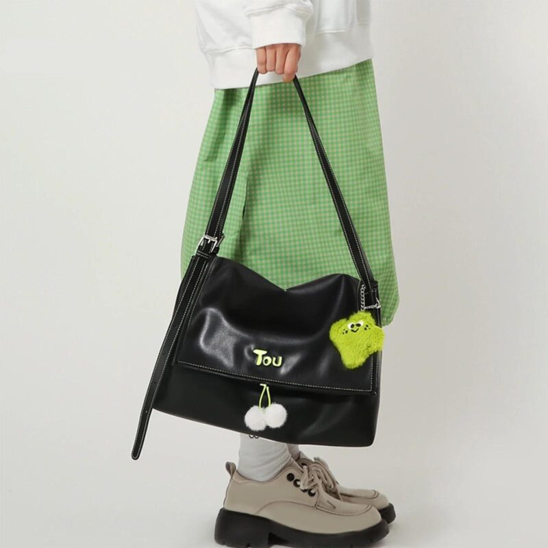 Large Capacity PU Leather Tote Bag with Doll Pendant – Women's Shoulder Bag - Image 2