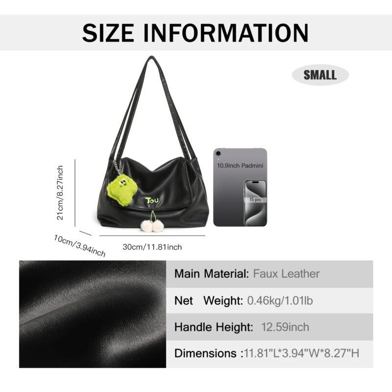 Large Capacity PU Leather Tote Bag with Doll Pendant – Women's Shoulder Bag - Image 7