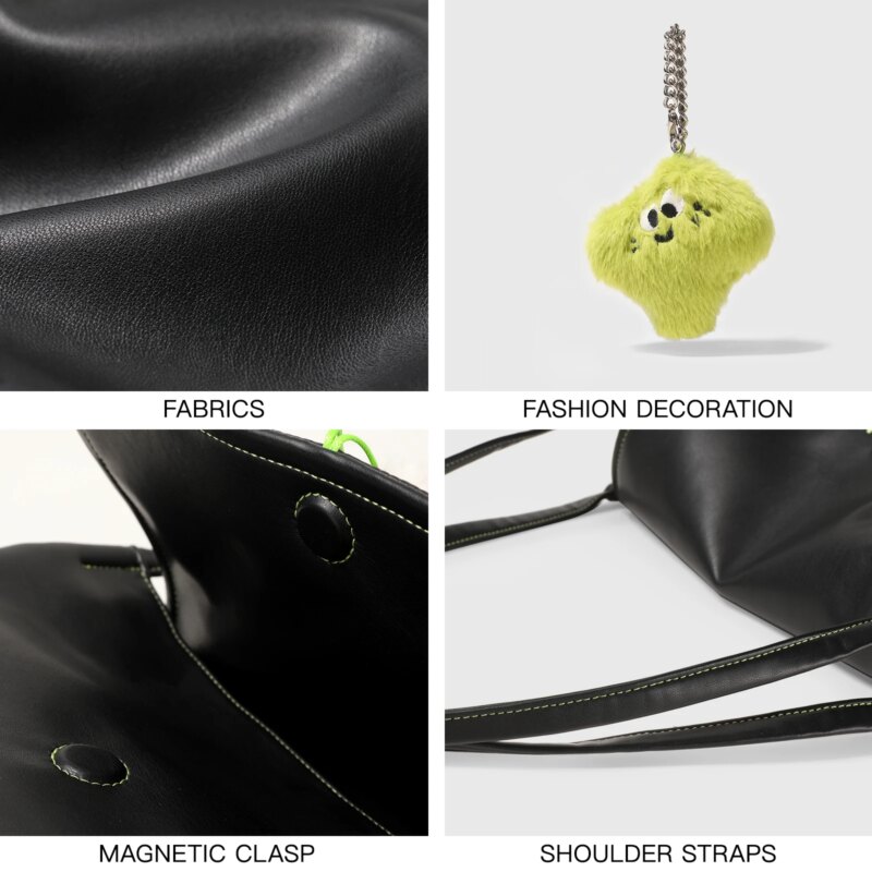 Large Capacity PU Leather Tote Bag with Doll Pendant – Women's Shoulder Bag - Image 6