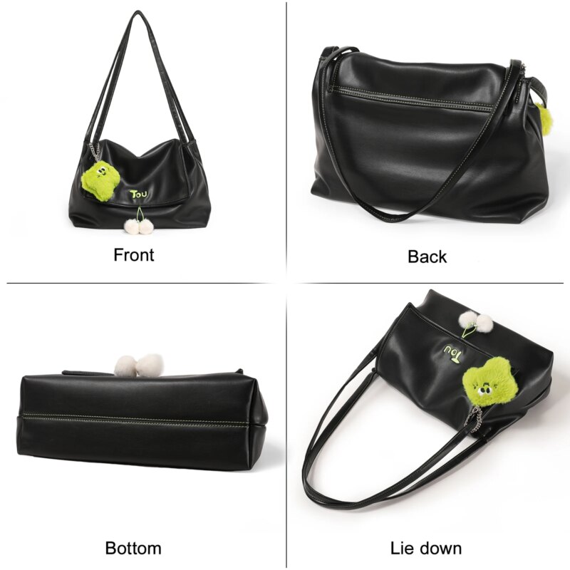 Large Capacity PU Leather Tote Bag with Doll Pendant – Women's Shoulder Bag - Image 5