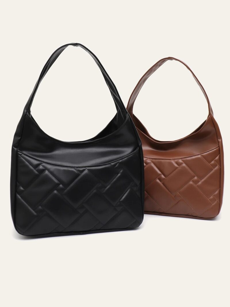 Quilted PU Leather Shoulder Bag with Large Pocket – Soft & Stylish - Image 3