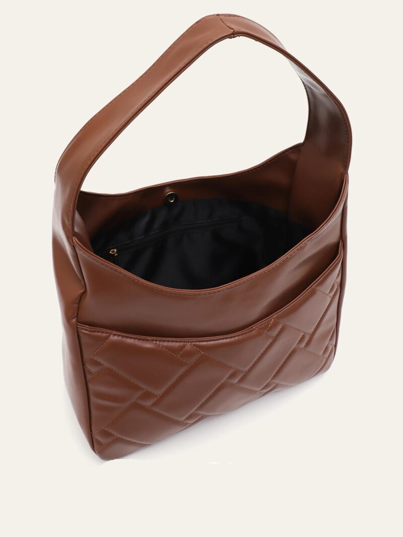 Quilted PU Leather Shoulder Bag with Large Pocket – Soft & Stylish - Image 5