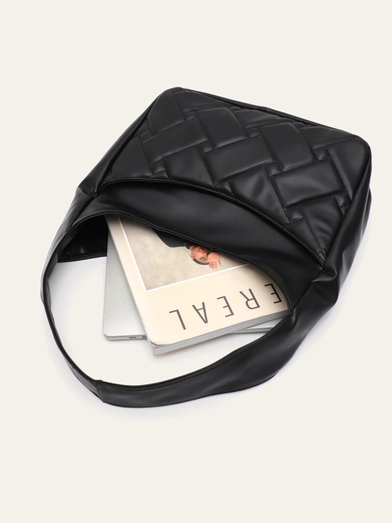 Quilted PU Leather Shoulder Bag with Large Pocket – Soft & Stylish - Image 4