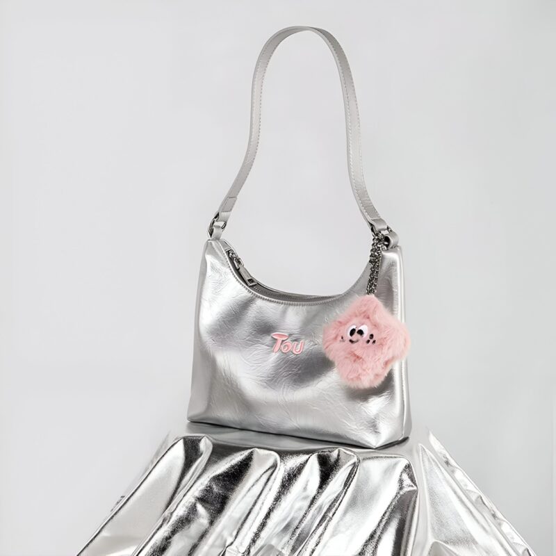 Silver PU Leather Tote Bag – Chic Underarm Shoulder Handbag - Image 3