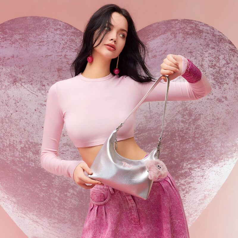 Silver PU Leather Tote Bag – Chic Underarm Shoulder Handbag - Image 5