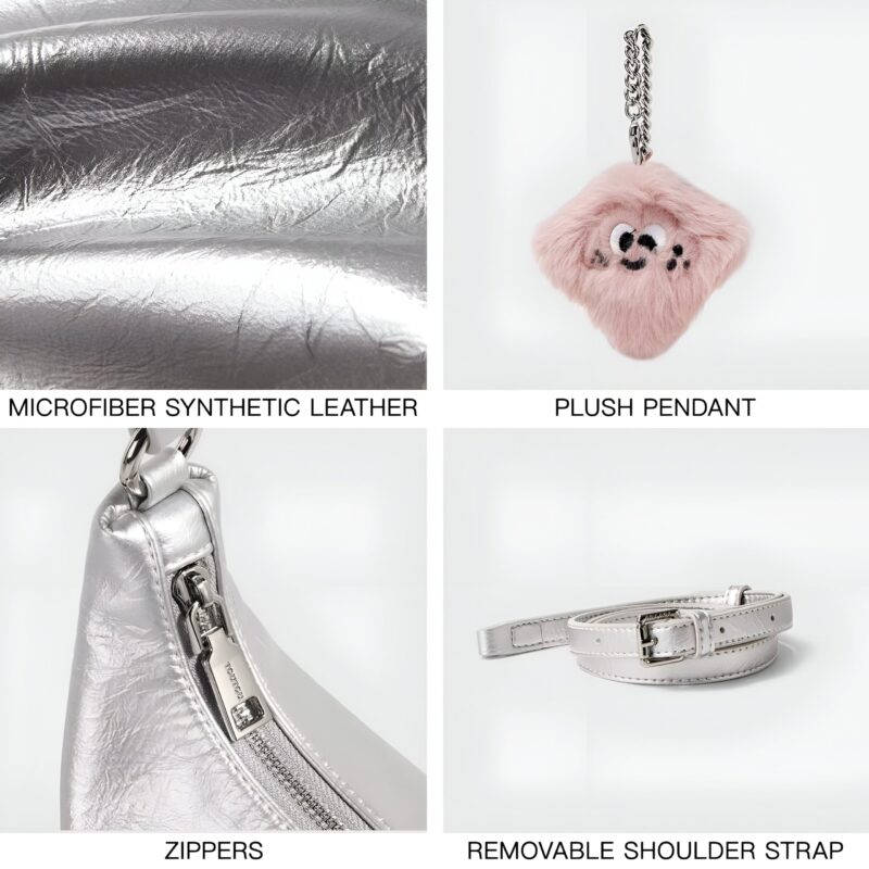 Silver PU Leather Tote Bag – Chic Underarm Shoulder Handbag - Image 7