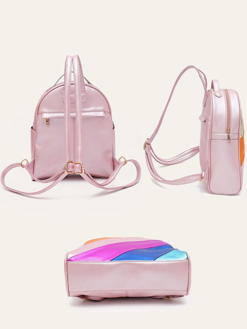 Women's Colorful Metallic PU Leather Backpack - Image 3